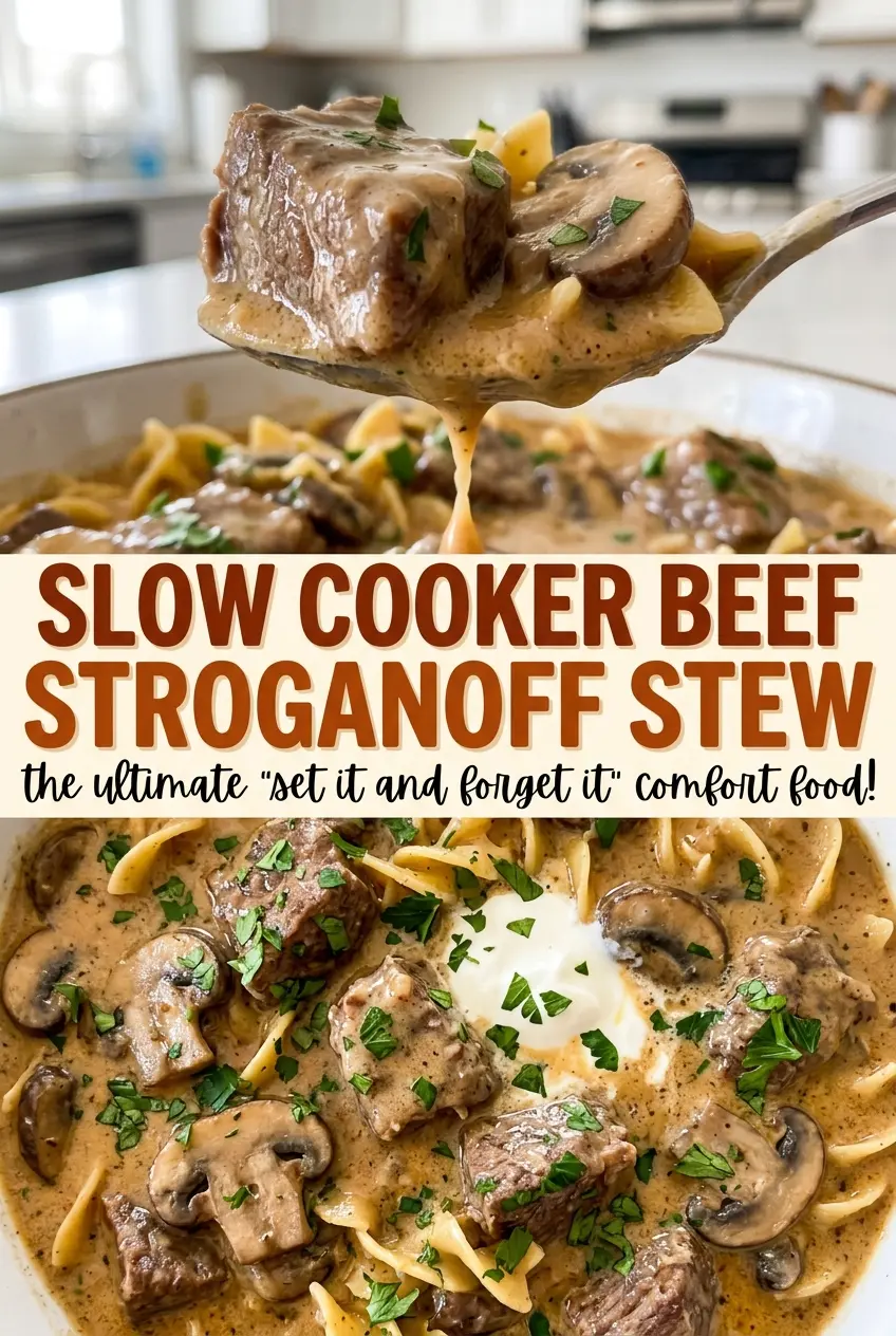Slow Cooker Beef Stroganoff Stew creamy mushroom beef