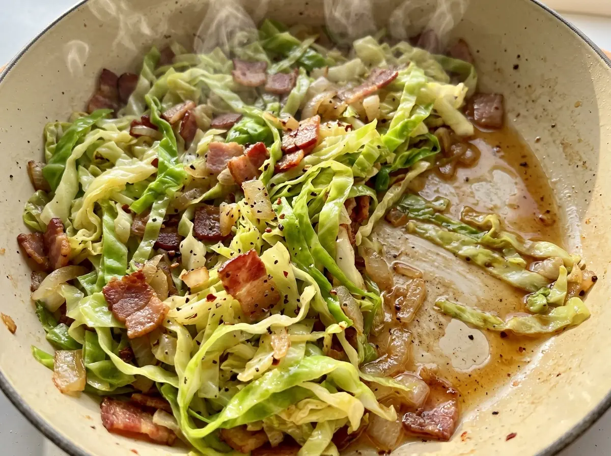 Southern Fried Cabbage with crisp bacon