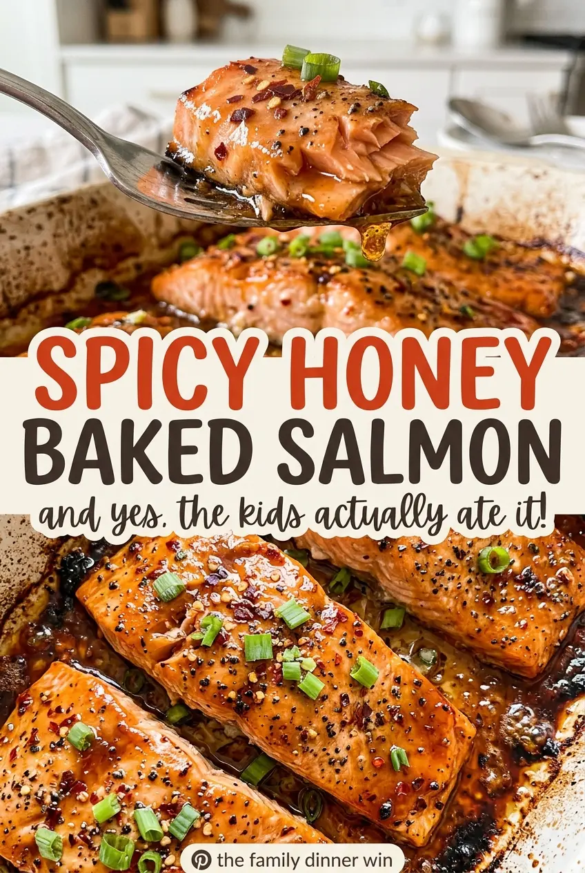 Spicy Honey Baked Salmon with glossy honey glaze
