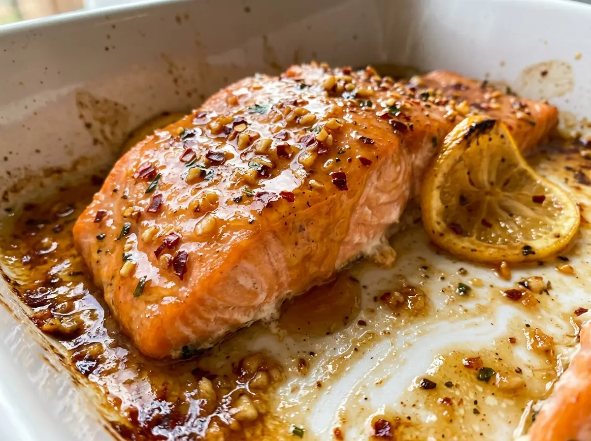 Spicy Honey Baked Salmon glossy honey glaze
