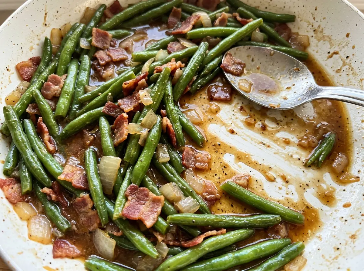 Texas Roadhouse Green Beans with savory bacon