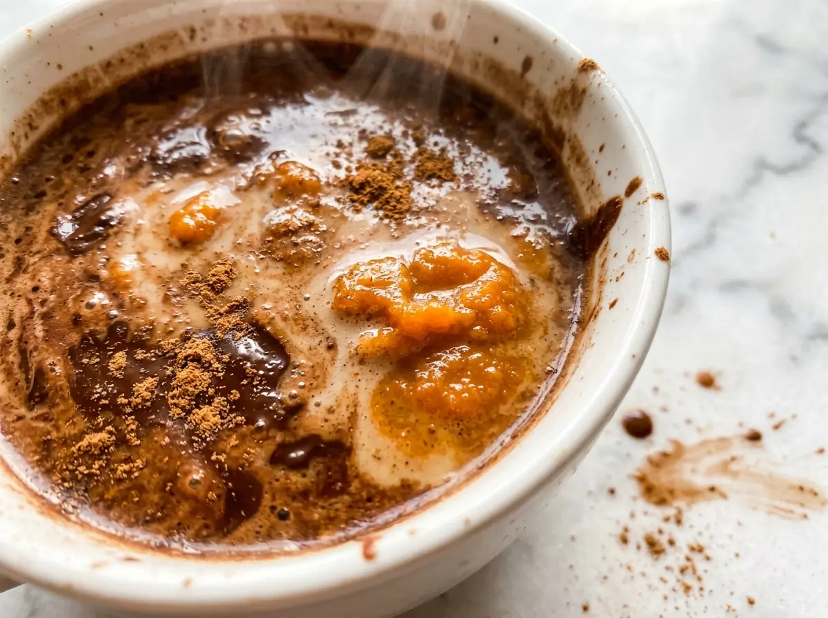 Vegan pumpkin spice hot chocolate, creamy cocoa drink