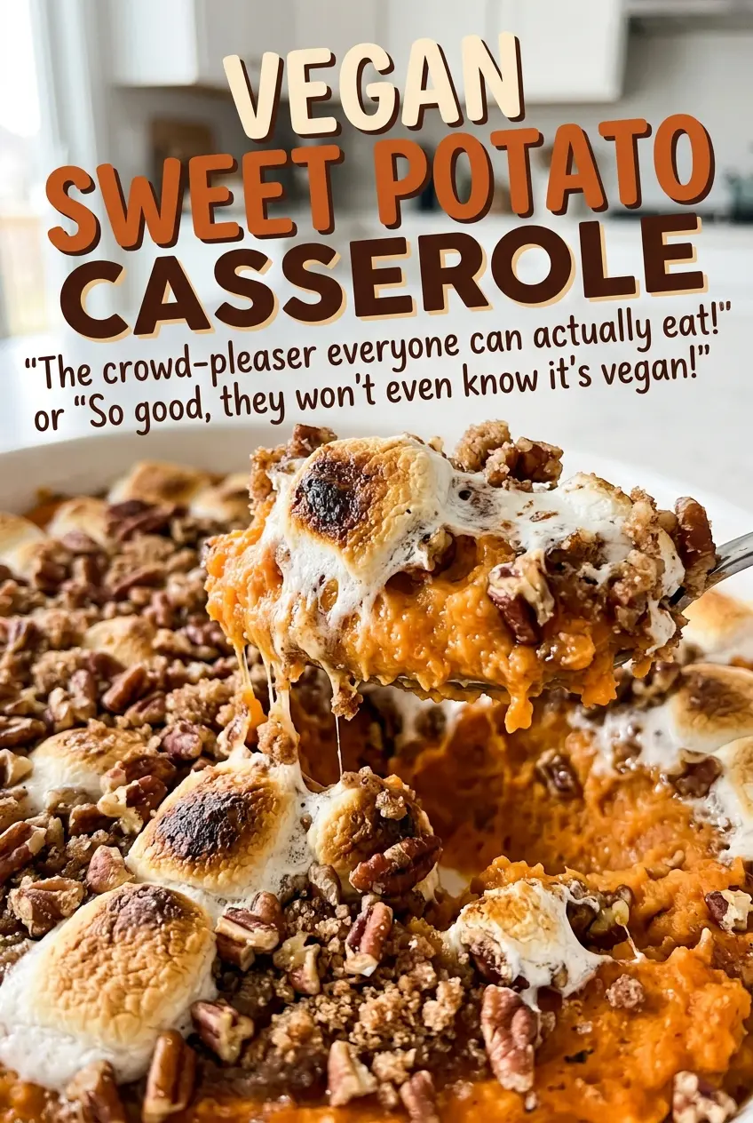 Vegan Sweet Potato Casserole with toasted pecans