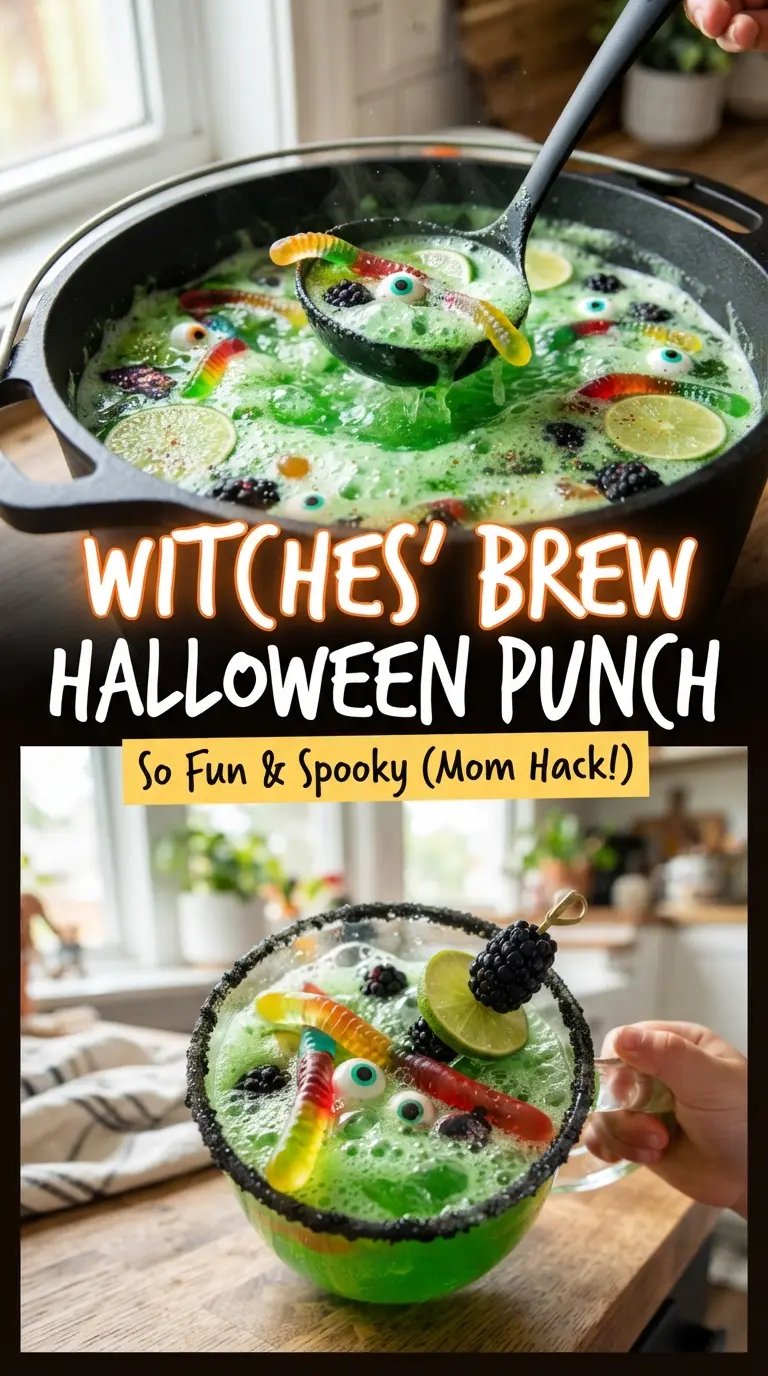Witches' Brew Halloween Punch cranberry, lime, bubbly
